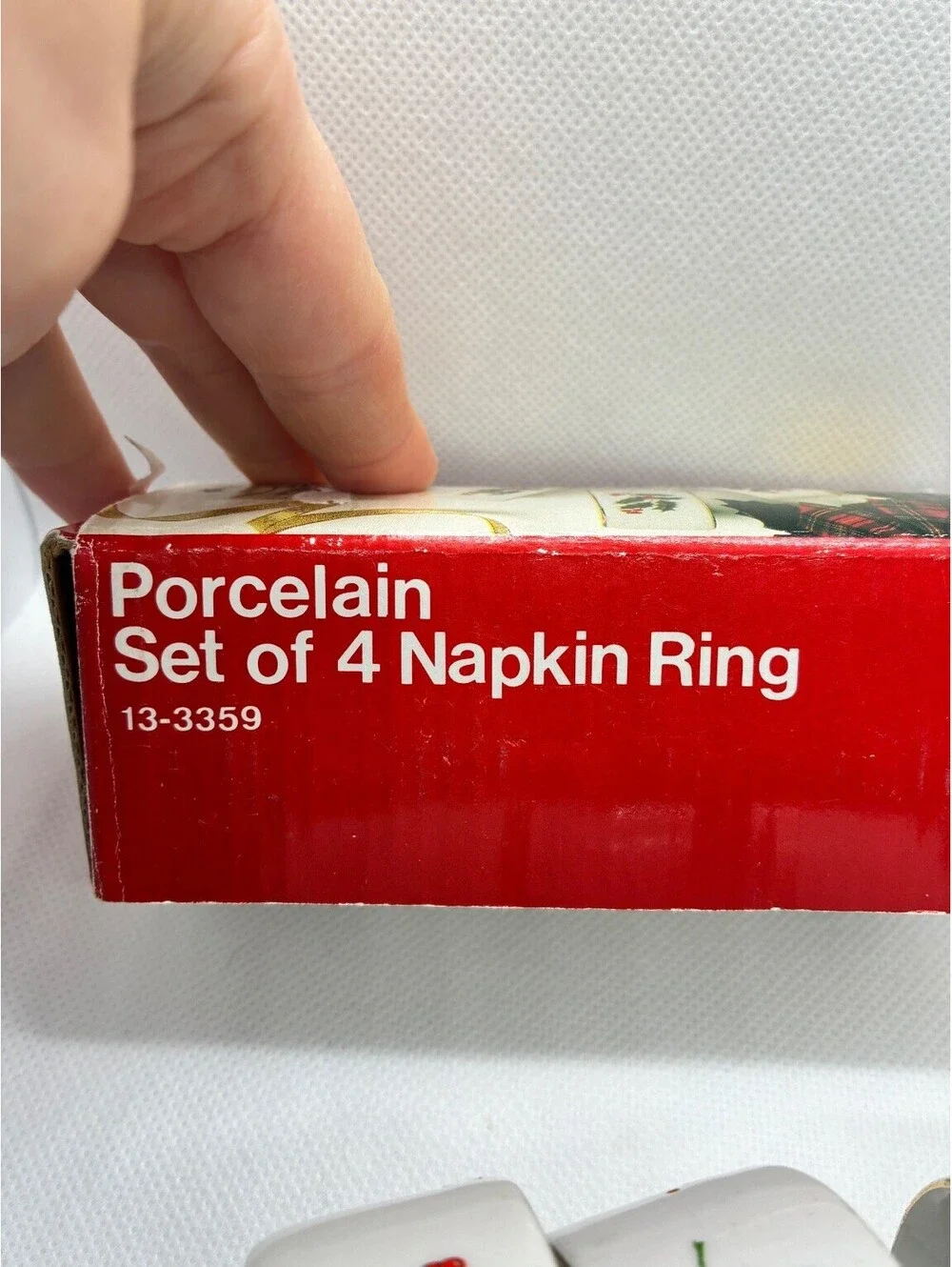 Vintage Porcelain Holly Berry Napkin Rings Set of 4 Christmas Holiday Dining